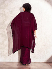 Magenta colored designer sequinned kaftan saree with belt and embellished border