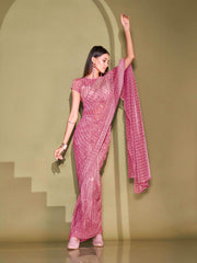 Tikhi Imli - Ready To Wear Pink Lycra Foil Saree with Unstitched Blouse