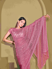 Tikhi Imli - Ready To Wear Pink Lycra Foil Saree with Unstitched Blouse