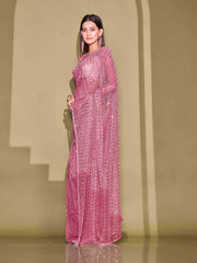 Tikhi Imli - Ready To Wear Pink Lycra Foil Saree with Unstitched Blouse