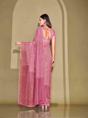 Tikhi Imli - Ready To Wear Pink Lycra Foil Saree with Unstitched Blouse
