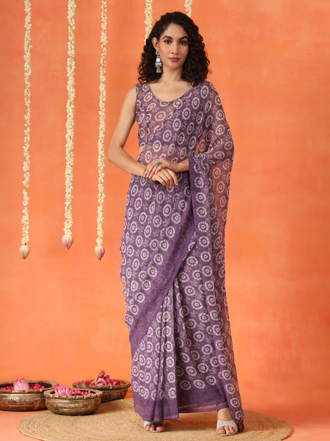Ready to wear floral printed georgette saree