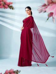 Tikhi Imli - Maroon colored zari weaving satin saree with sequinned belt