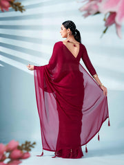 Tikhi Imli - Maroon colored zari weaving satin saree with sequinned belt