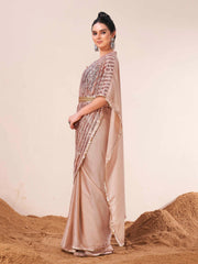 Beige colored designer kaaftan saree with embellished belt