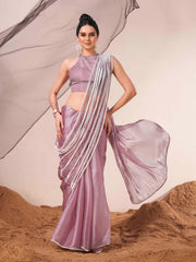 Tikhi Imli - Lavendar colored fancy designer saree with moti lace on shoulder portion