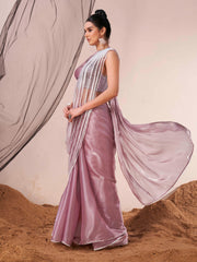 Tikhi Imli - Lavendar colored fancy designer saree with moti lace on shoulder portion