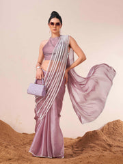 Tikhi Imli - Lavendar colored fancy designer saree with moti lace on shoulder portion