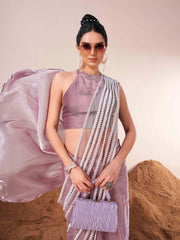 Tikhi Imli - Lavendar colored fancy designer saree with moti lace on shoulder portion