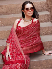Tikhi Imli - Ready to wear red colored cotton blend daily wear saree with woven border