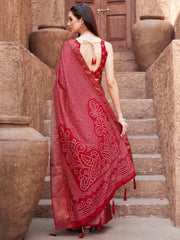 Tikhi Imli - Ready to wear red colored cotton blend daily wear saree with woven border