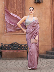 Ready to wear onion pink colored saree with embellished jari work