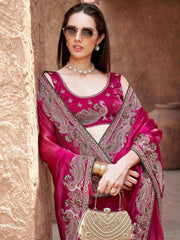 Tikhi Imli - Rani colored zari embroidered saree
