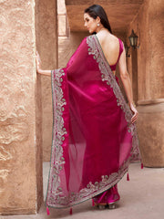 Tikhi Imli - Rani colored zari embroidered saree