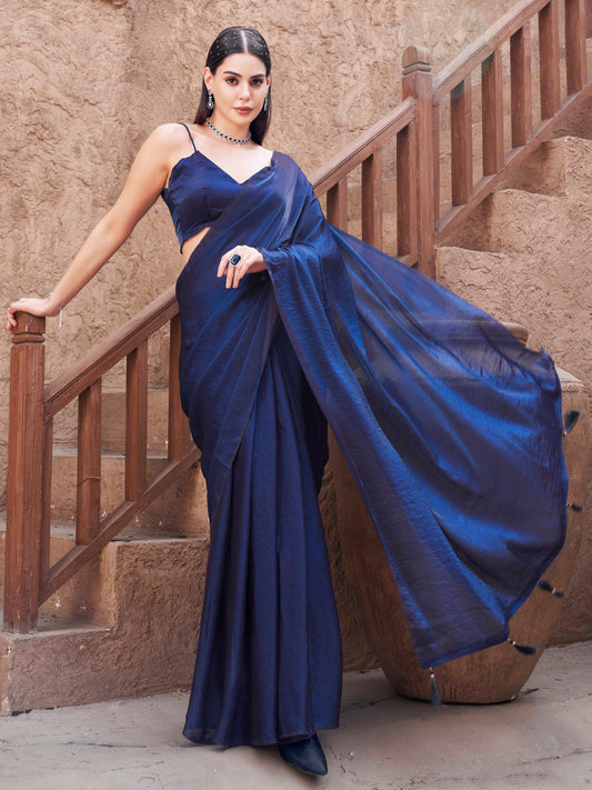Two-way two-tone purple and blue colored jimmychoo saree with tassels on pallu