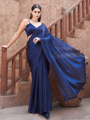 Two-way two-tone purple and blue colored jimmychoo saree with tassels on pallu