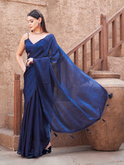 Two-way two-tone purple and blue colored jimmychoo saree with tassels on pallu