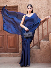 Two-way two-tone purple and blue colored jimmychoo saree with tassels on pallu