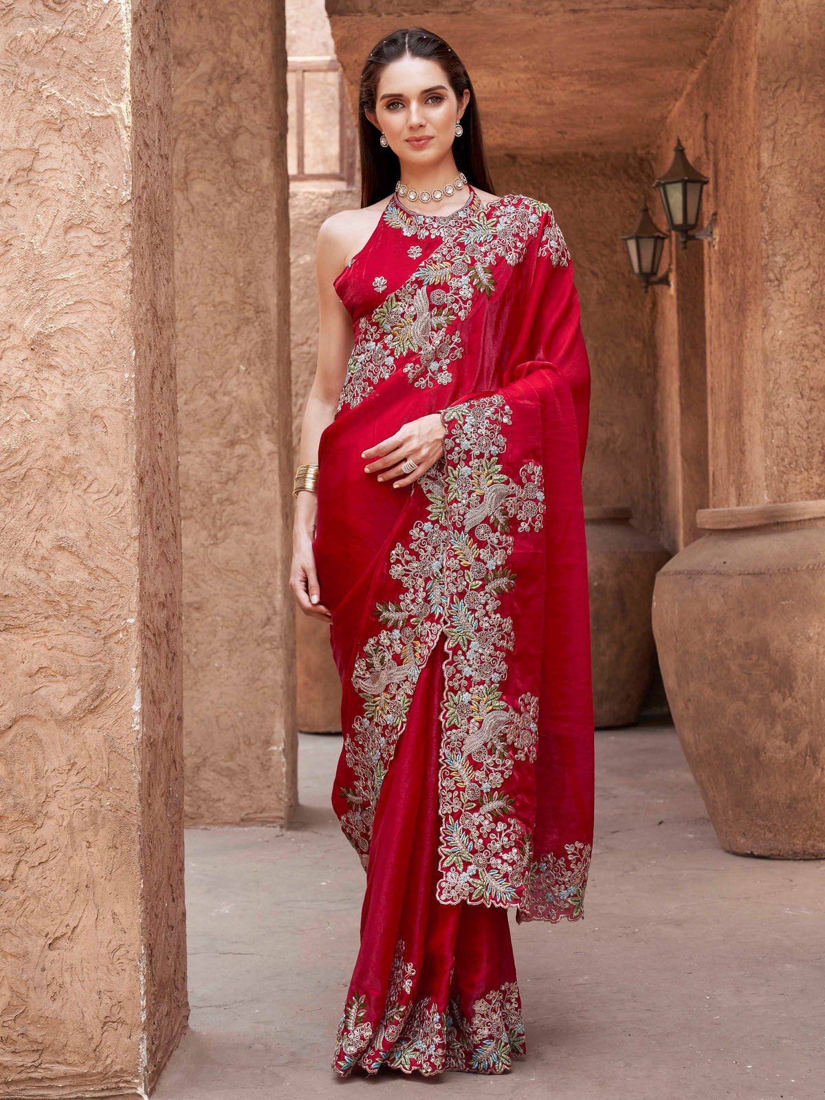 Tikhi Imli - Teal colored designer jimmy choo saree with sequinned embroidery border