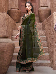 mehendi green colored designer jimmy choo saree with embroidered border