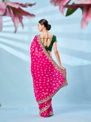 Tikhi Imli - Rani colored bandhani printed embroidered saree