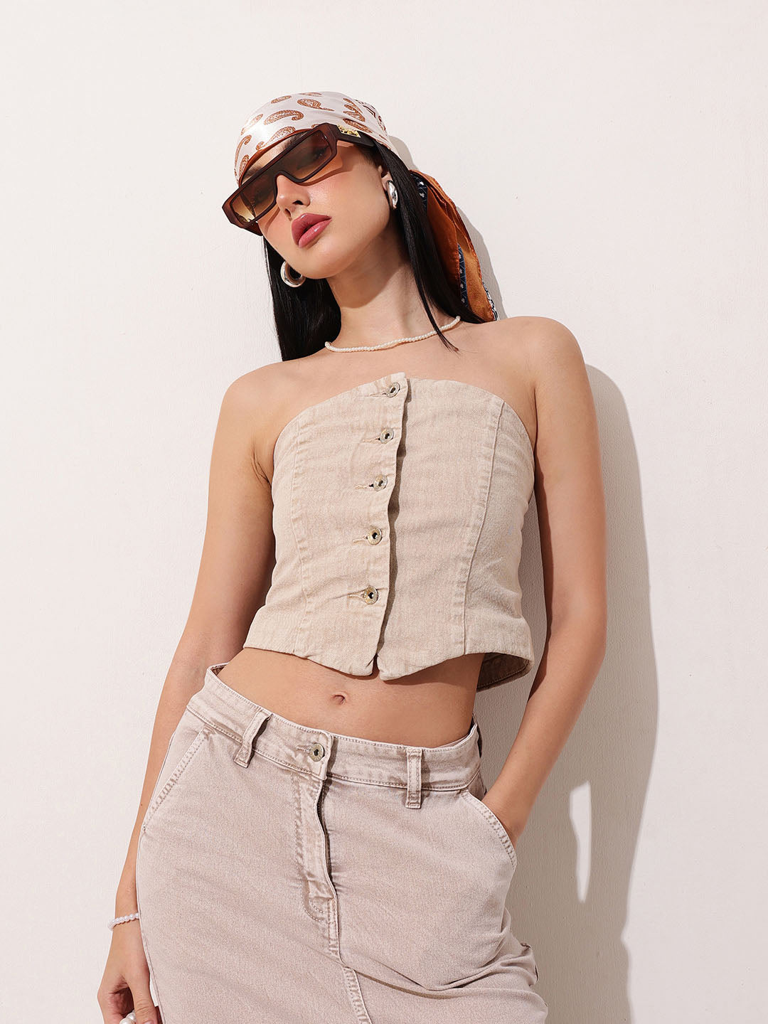 Denim Bandeau Top