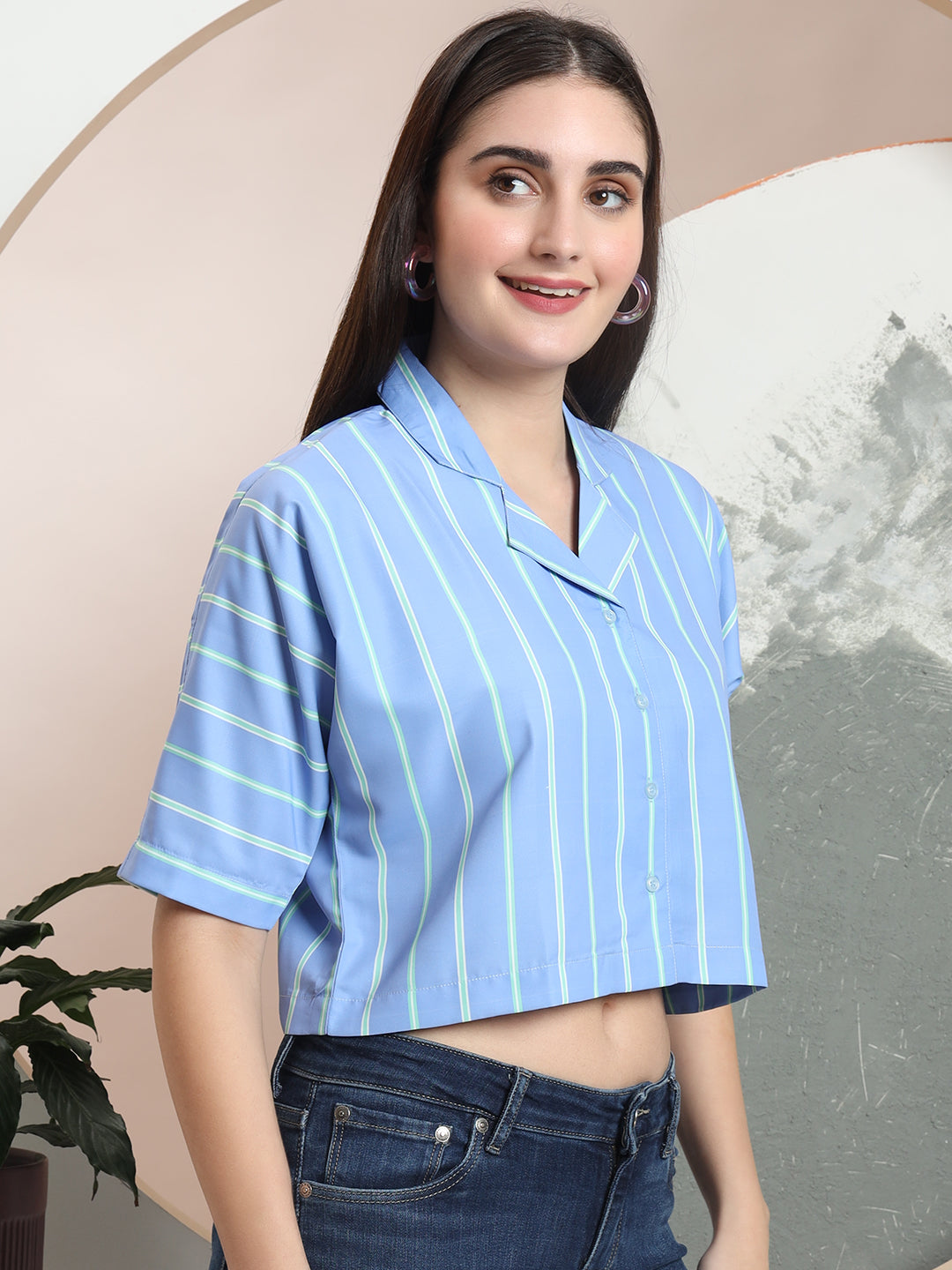 womens solid vertical striped regular fit crop shirt