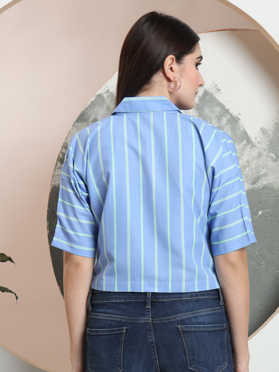 womens solid vertical striped regular fit crop shirt