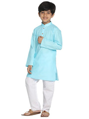 Vastramay - Boys' Aqua And White Kurta Pyjama Set