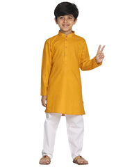 Vastramay - Boys' Mustard And White Kurta Pyjama Set