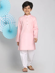 Vastramay - Boys' Pink And White Kurta Pyjama Set