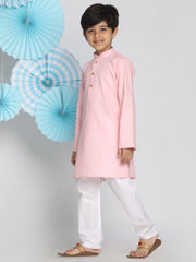 Vastramay - Boys' Pink And White Kurta Pyjama Set