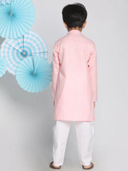Vastramay - Boys' Pink And White Kurta Pyjama Set
