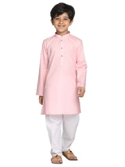 Vastramay - Boys' Pink And White Kurta Pyjama Set