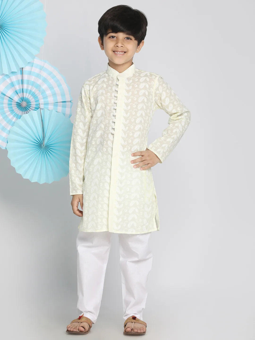 Yellow And White Kurta Pyjama Set