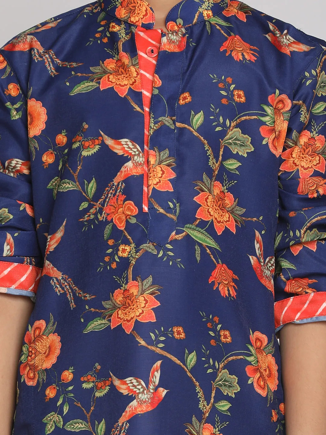 Vastramay - Boys' Multicolor-Base-Navy Blue And Cream Kurta