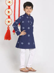 Vastramay - Boys' Blue And White Kurta Pyjama Set