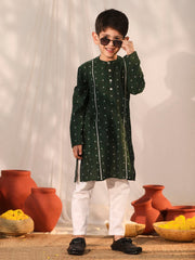 Vastramay - Boys' Bottle Green Kurta Pyjama Set