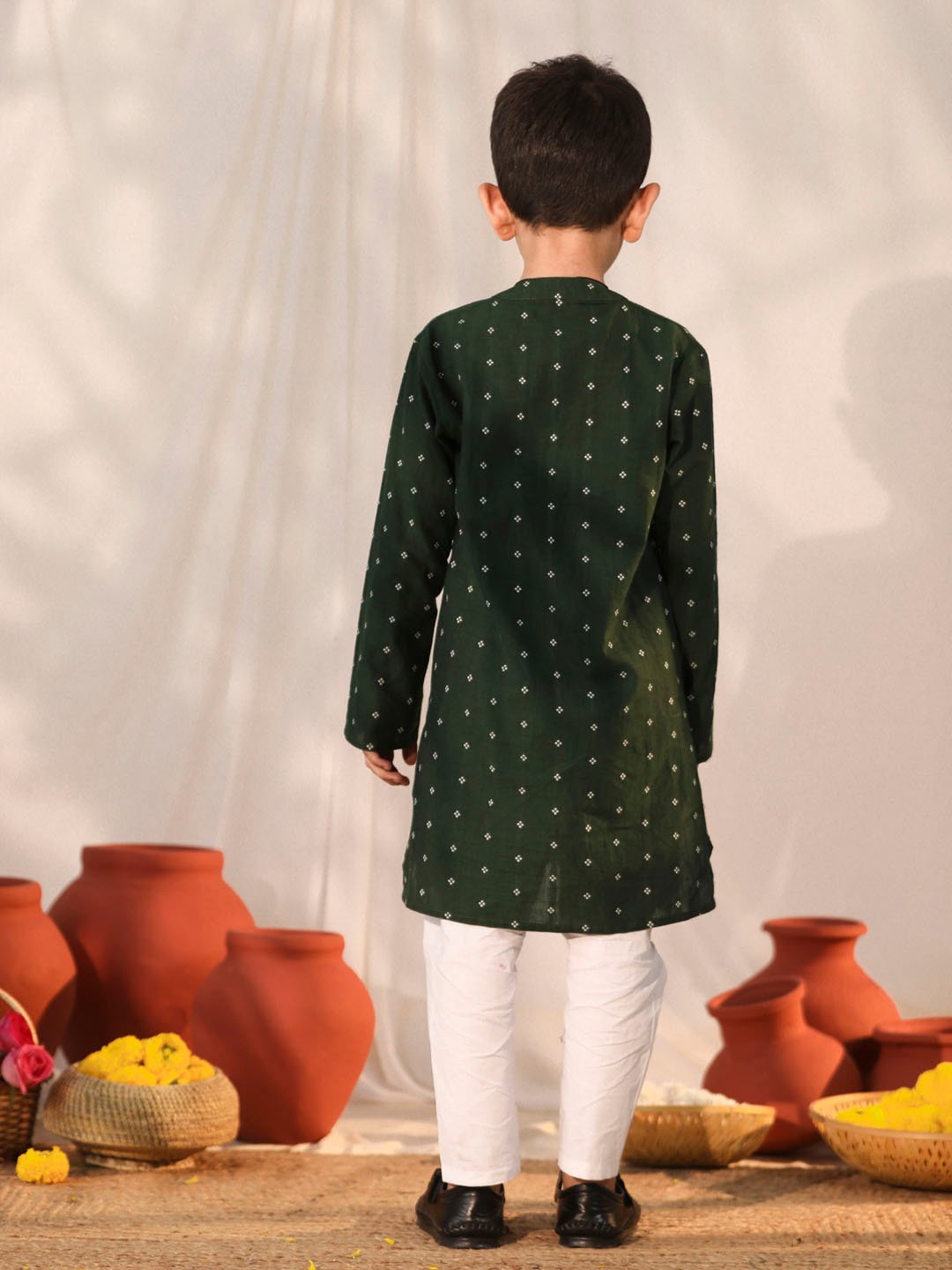 Vastramay - Boys' Bottle Green Kurta Pyjama Set