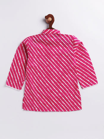 Vastramay - Infant Boys' Pink And White Cotton Kurta and Pyjama Set