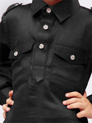 Vastramay - Boys' Black Cotton Pathani Kurta Set