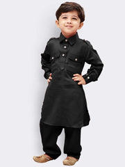 Vastramay - Boys' Black Cotton Pathani Kurta Set