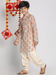 Vastramay - Boy's' Multicolor-Base-Beige And Cream Kurta Patiala Set