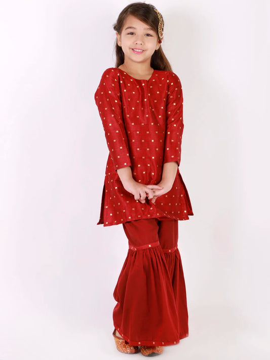 Vastramay - Girls Jacquard Kurta With Sharara Set