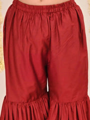 Vastramay - Girls' Maroon Embellished Kurta Palazzo Set