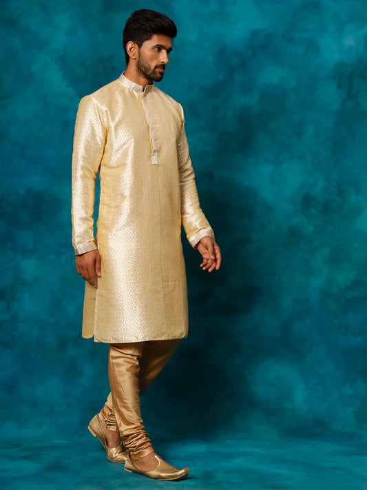 Vastramay - Men's Gold Jacquard Kurta Only