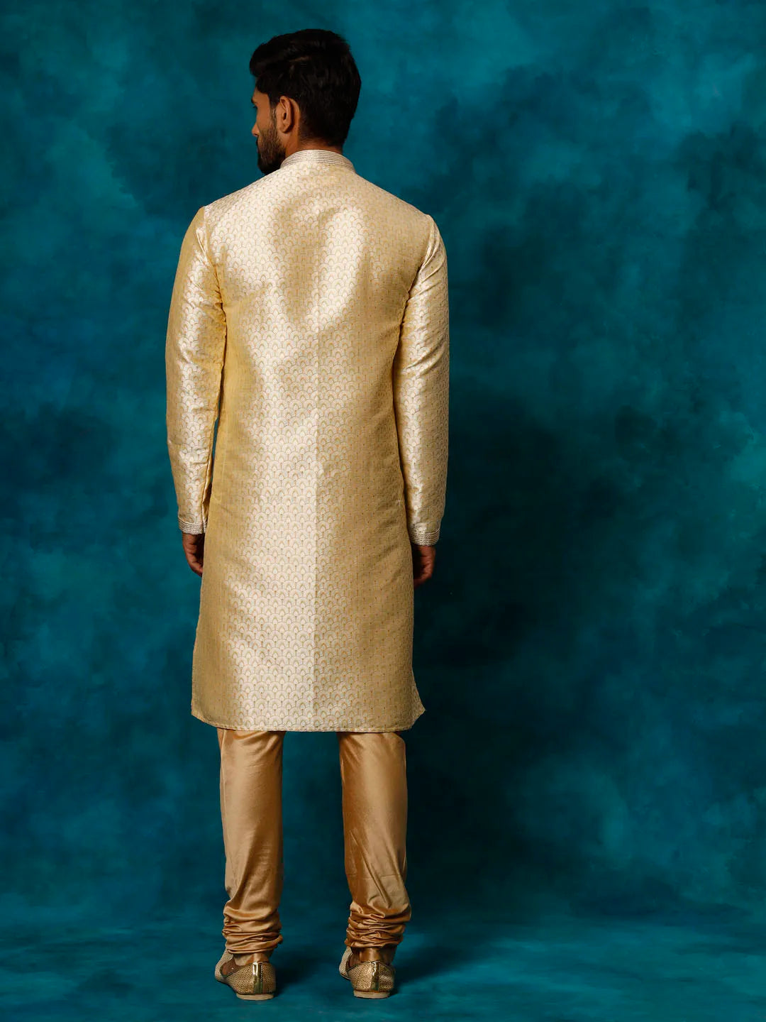 Vastramay - Men's Gold Jacquard Kurta Only