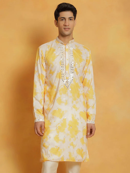 Vastramay - Men's Yellow Cotton Blend Kurta Only