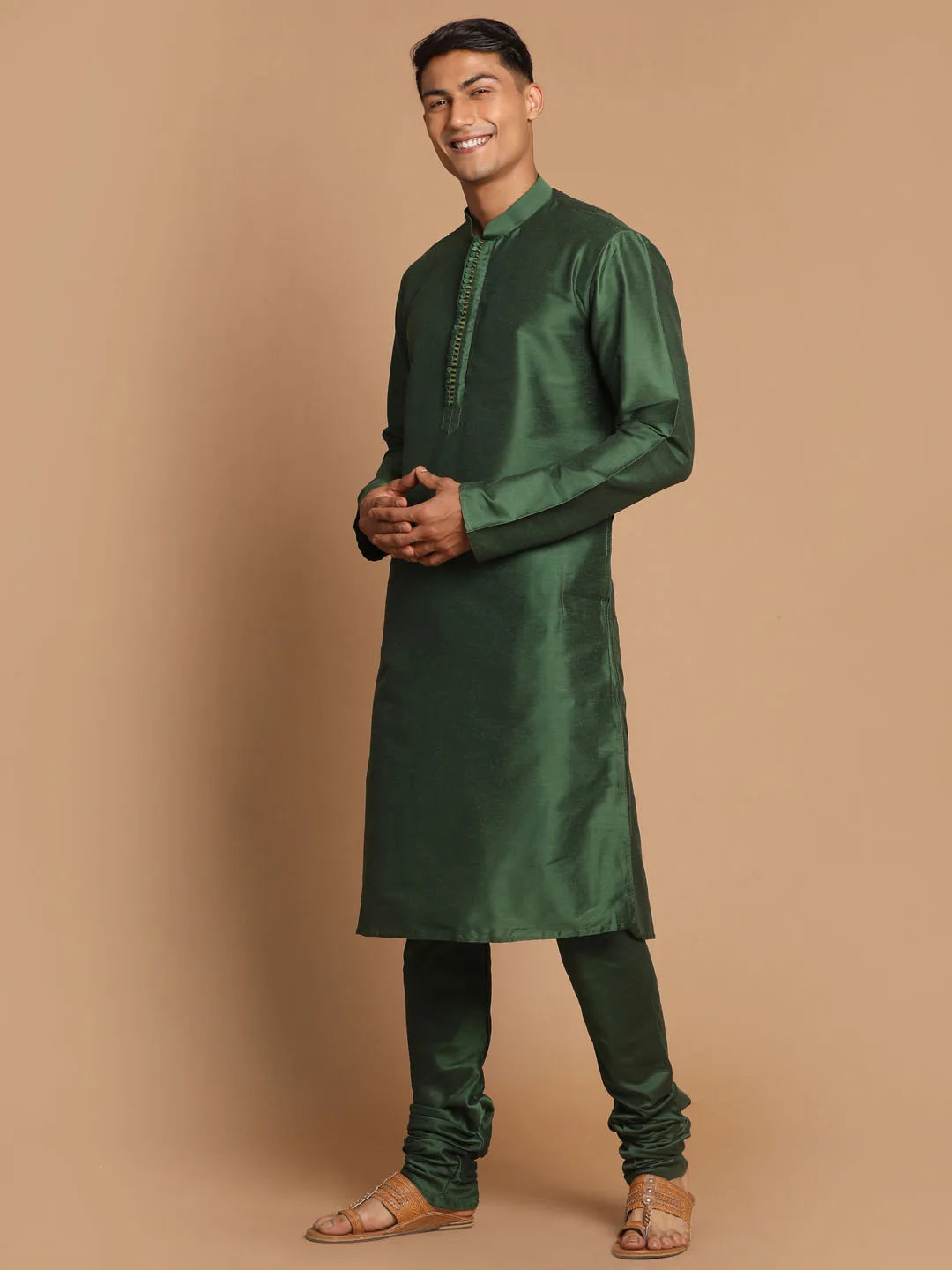 Vastramay - Men's Green Cotton Blend Kurta Only
