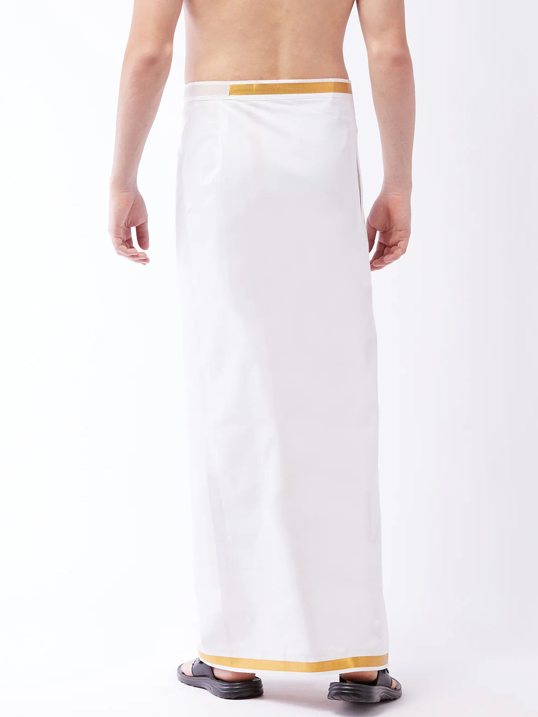 VASTRAMAY - قميص Dhoti/Mundu/Vesty باللونين الأبيض والذهبي للرجال